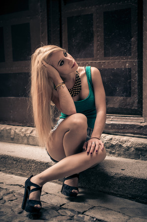 Beautiful young woman in the sreetの写真素材
