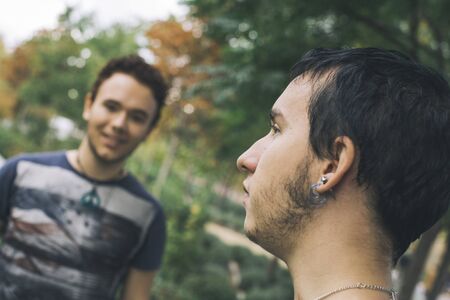 Loving gay couple in outsiteの写真素材