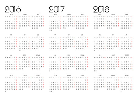 Calendar 2016, 2017 and 2018のイラスト素材