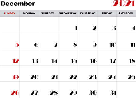 Calendar month december 2021のイラスト素材