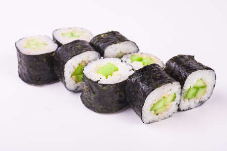 cucumber roll set isolated on white backgroundの写真素材