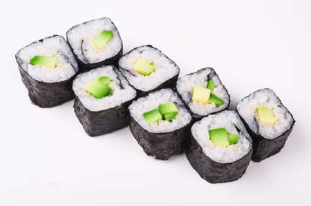 cucumber roll set isolated on white backgroundの写真素材
