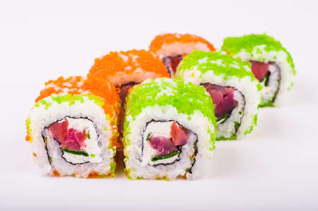 philadelphia tuna roll set isolated on white backgroundの写真素材
