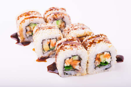 eel sushi roll isolated on white backgroundの写真素材