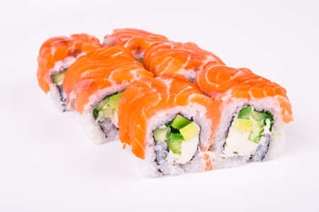 philadelphia  salmon roll isolated on white backgroundの写真素材