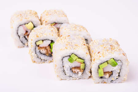 eel sushi roll isolated on white backgroundの写真素材