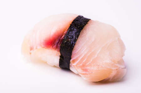 yelowtail sushi with nori isolated on white backgroundの写真素材