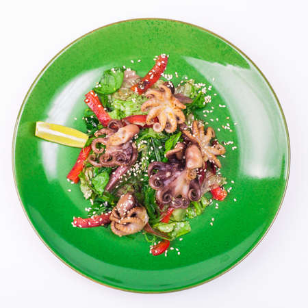 octopus and chuka salad isolated on white backgroundの写真素材