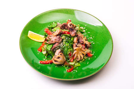 octopus and chuka salad isolated on white backgroundの写真素材