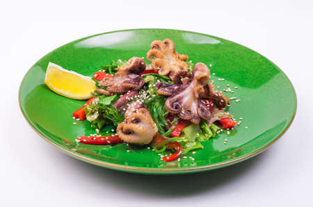 octopus and chuka salad isolated on white backgroundの写真素材