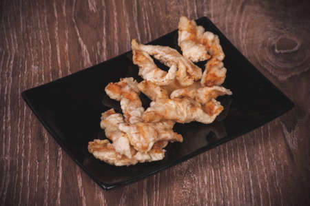 prawn shripm ebi  tempura on black plateの写真素材