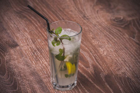 mojito cocktail in high glass with glassの写真素材