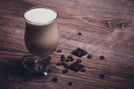 coffee latte with chocolate and coffee beansの写真素材