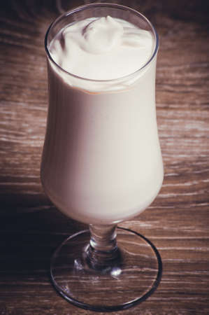vanilla cacao chocolate milkshake in high glassの写真素材