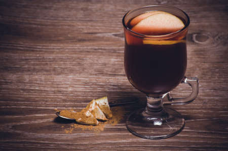 red mulled wine with apple and cinnamonの写真素材