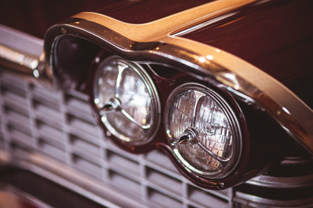 Color detail on the headlight of a vintage car front light