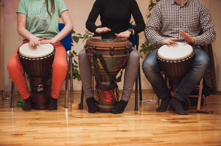 Group of Jambe drummers playing no faceの写真素材