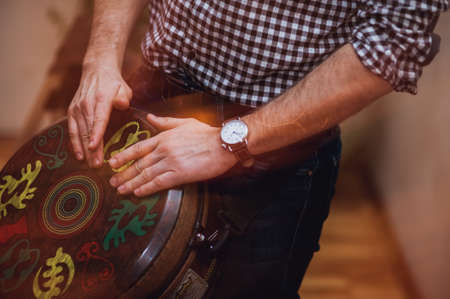 men playing on Jambe Drum no faceの写真素材