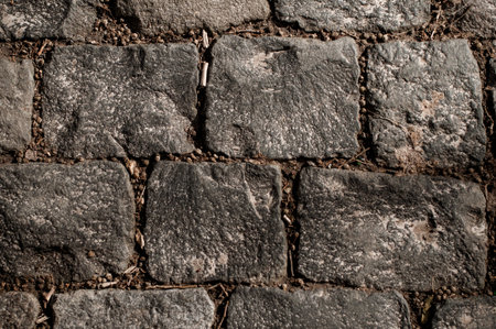 Rough texture of wet brick stone block old pavement