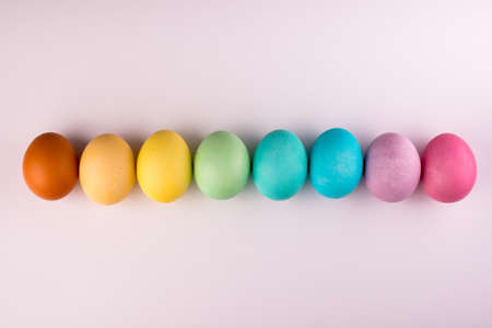 Pastel Easter Eggs Row Isolated On White Backgroundの写真素材
