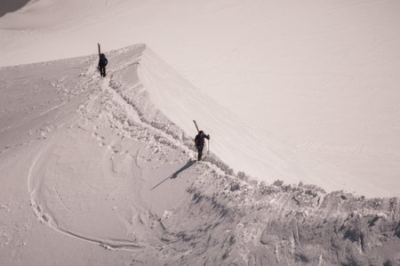 People Climbing Mont Blanc in Alps, Franceの写真素材