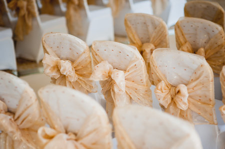 beautiful wedding set up inside in beige colorの写真素材