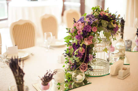 Beautiful flowers on table in wedding dayの写真素材