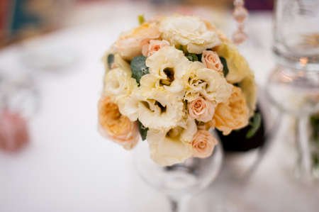beautiful pink roses bouquet in glass vaseの写真素材