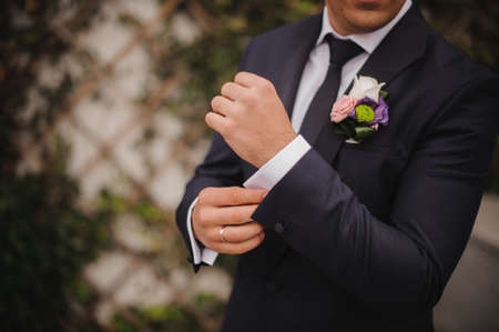 man on his wedding day in a suitの写真素材