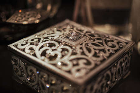 small handmade metal carved  casket  with a beautiful patternの写真素材