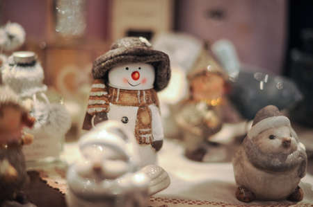 Snowman with scarf and hat. figurine and statuette.の写真素材