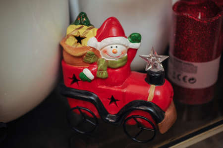 Christmas Decorative Composition With Snowman on shelfの写真素材