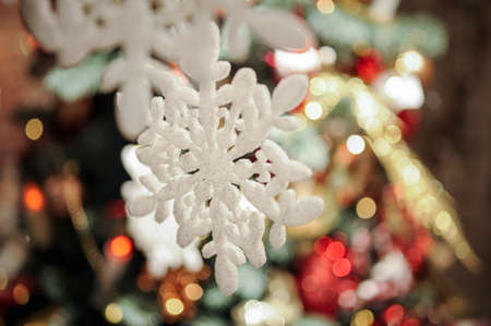 Christmas decor: snowflake related crochet Christmas treeの写真素材