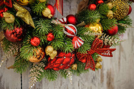 Advent Christmas wreath on the wooden background close upの写真素材