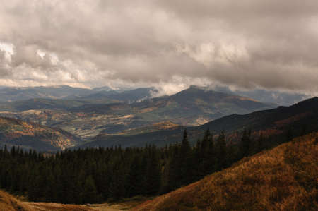 cloudy mountain view in ukraine no snowの写真素材