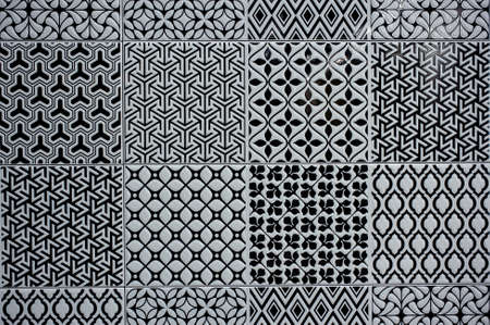 Black and White Vintage ornament Floor Tileの写真素材