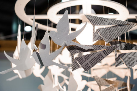 lamp decorated with white birds hand made