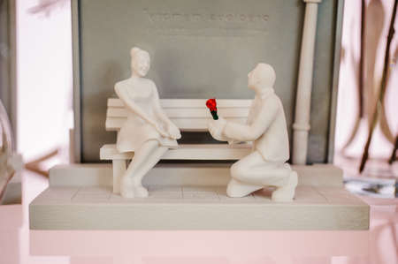 White Clay statue of a couple in loveの写真素材