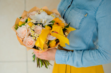 girl holding a bouquet of white flowers no face