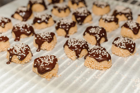 Homemade cookies with sesame seeds and chocolateの写真素材
