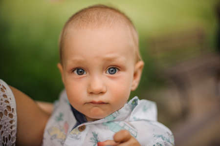 Image of cute baby boy, closeup portrait of adorable childの写真素材