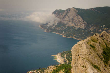 Amazing landscape. The view from the heights of the mountains to the coastのeditorial素材