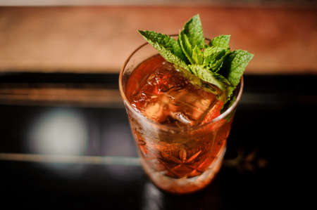 Alcohol cocktail with mint leaves close upの写真素材