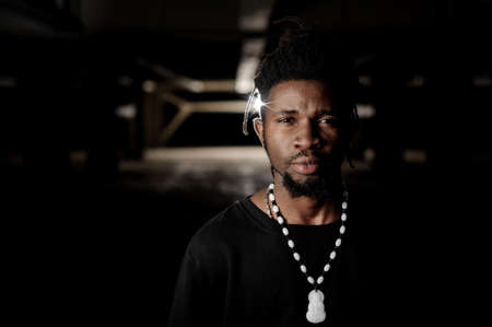 Close up portrait of dark skinned manの写真素材