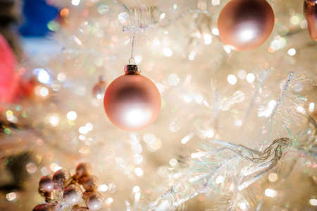 Glass Christmas tree decoration balls in soft pink tonesの写真素材