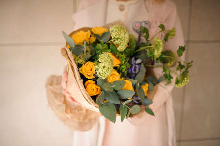 Close shot of bouquet of various flowersの写真素材
