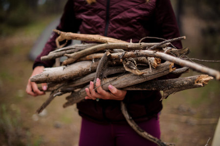 Close-up of a brushwood in womans hands