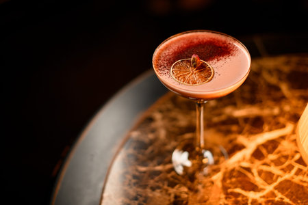 Close shot of cocktail with lemon sliceの写真素材