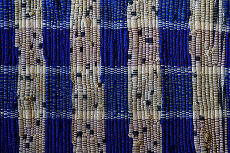 close-up of woven carpet texture blue and white color