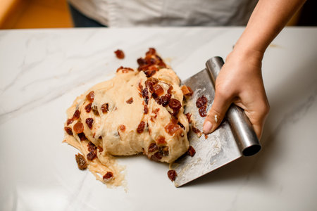Pie dough with candied fruits, nuts, almonds, marmalade